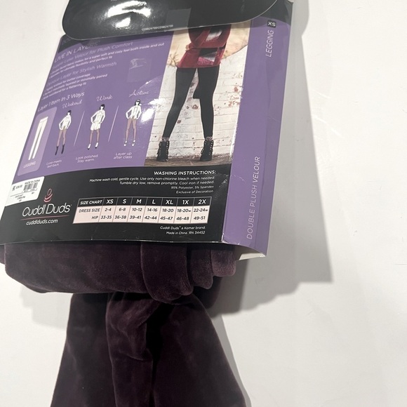 Cuddl Duds ribbed Double Plush Velour Legging eggplant XS New - Picture 7 of 9